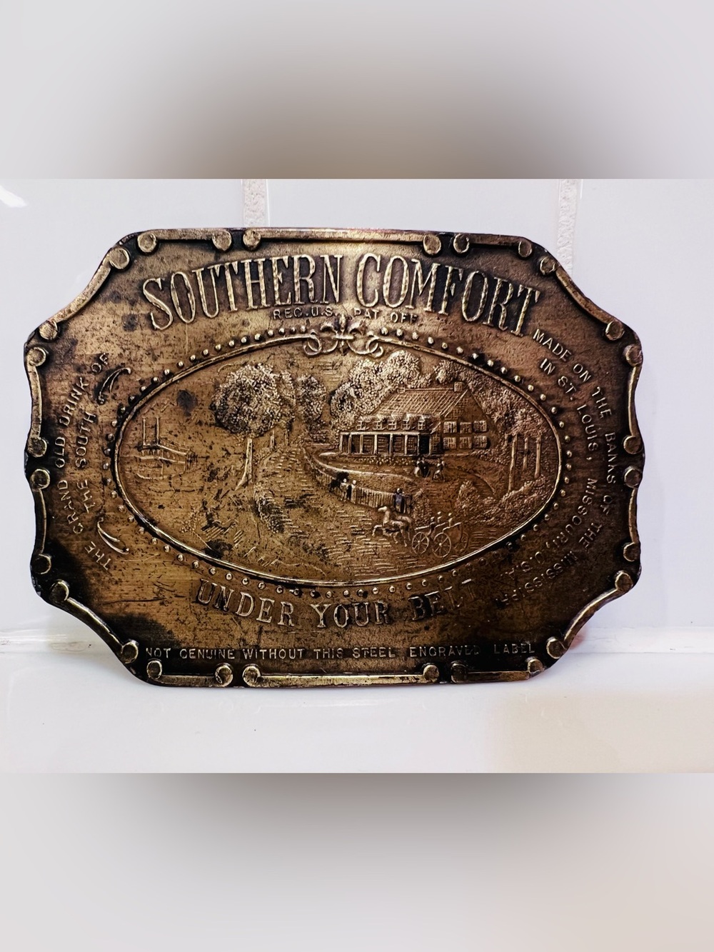 Vintage Brass Southern Comfort "Under Your Belt" Belt Buckle